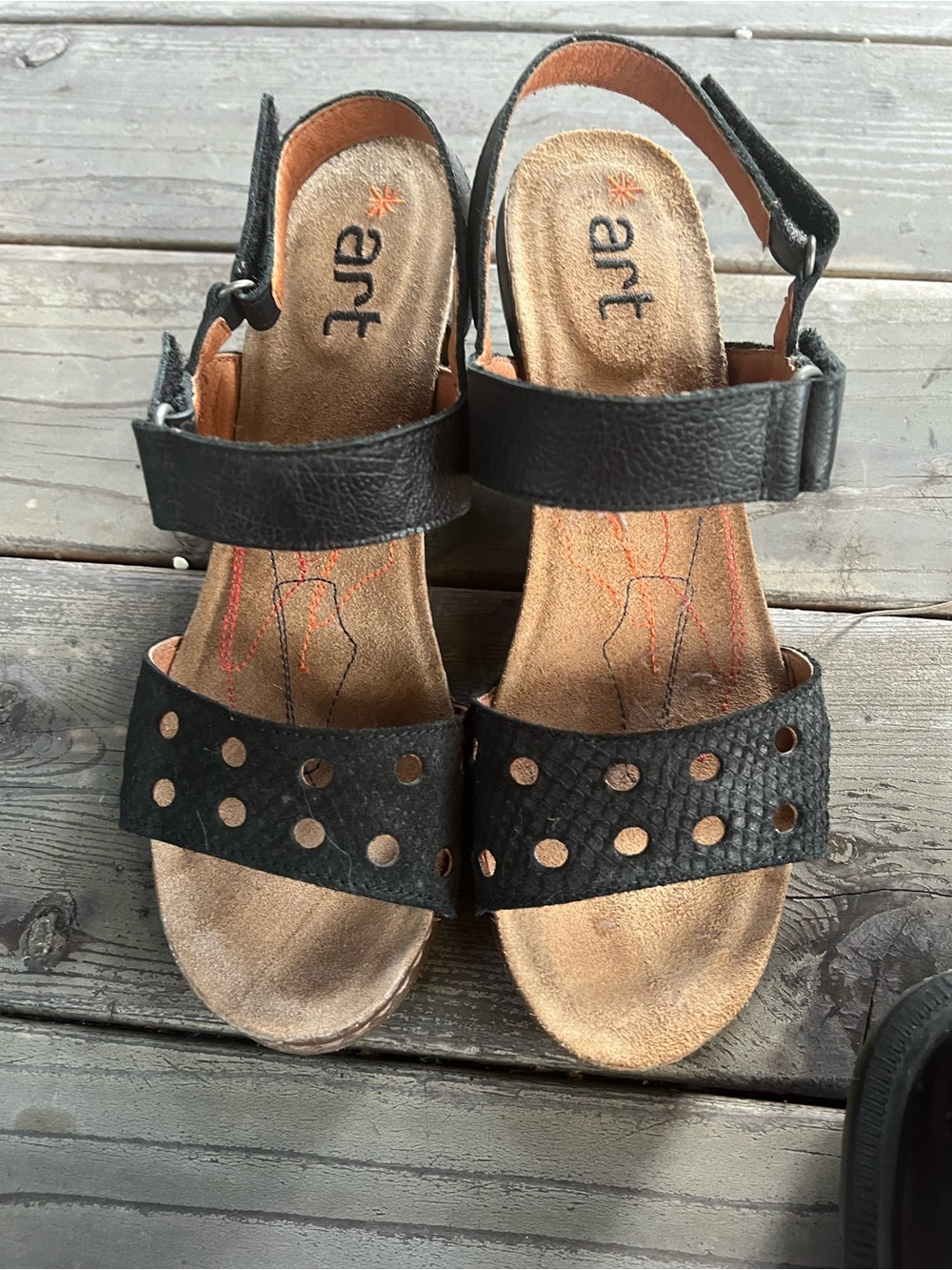 Art Black Leather Perforated Slingback Sandals